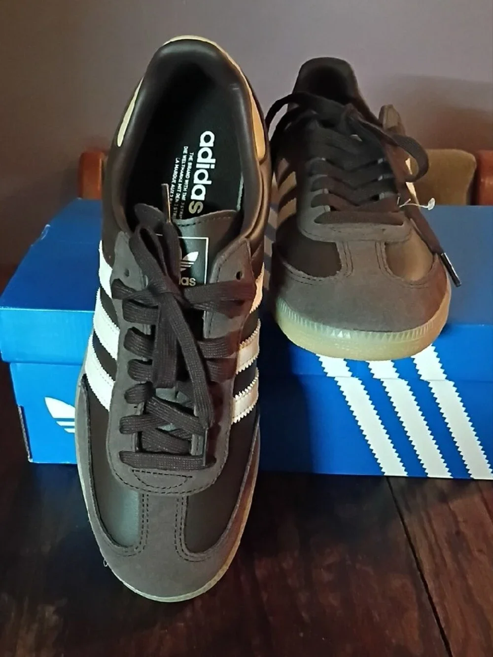 adidas Men’s Brown Leather Sneakers with White Stripes